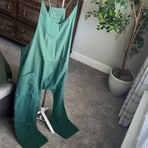 Green Spaghetti Strap Romper with Pockets